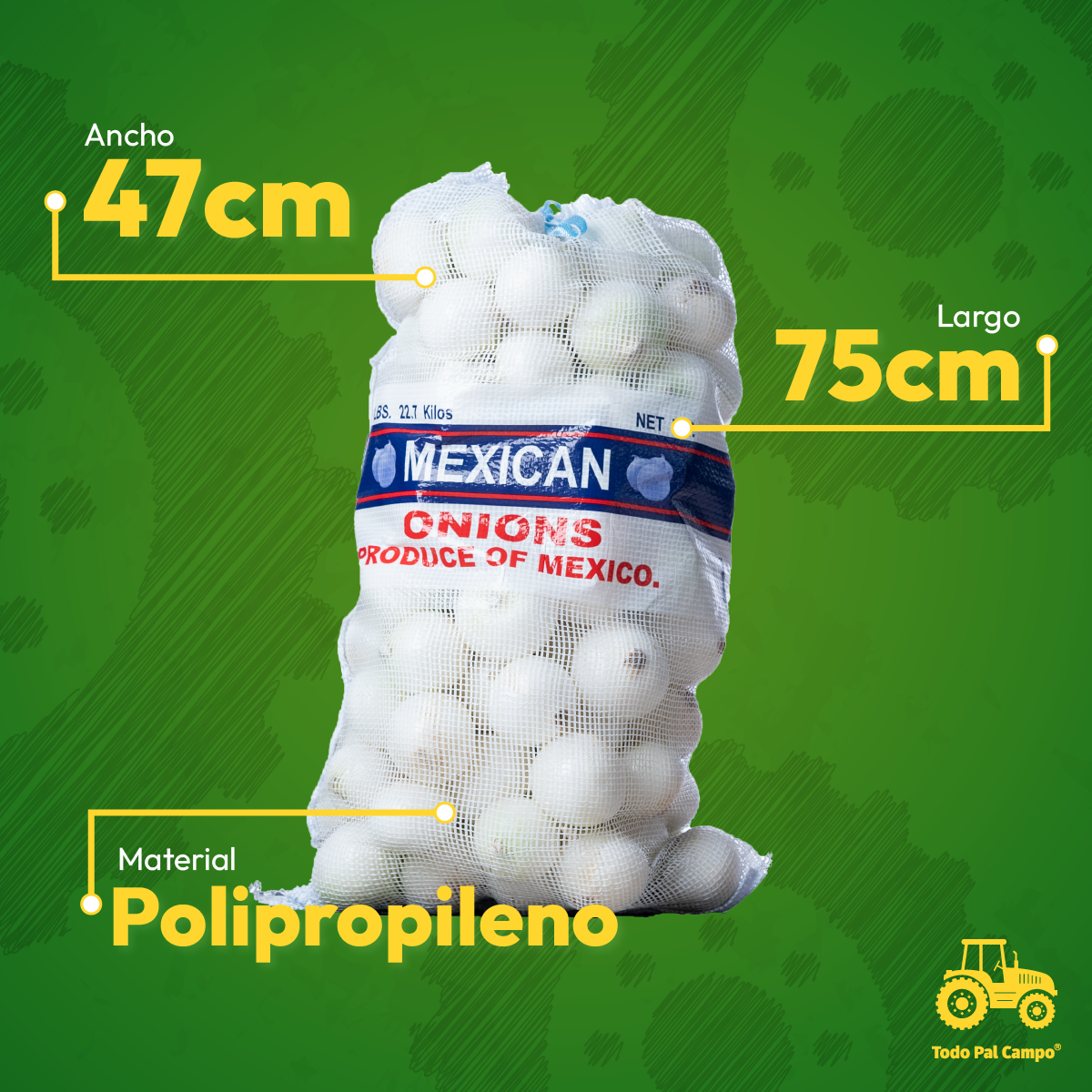 Arpilla Blanca Mexican Onion Con Jareta 47x75cm Pack 10 Pzs