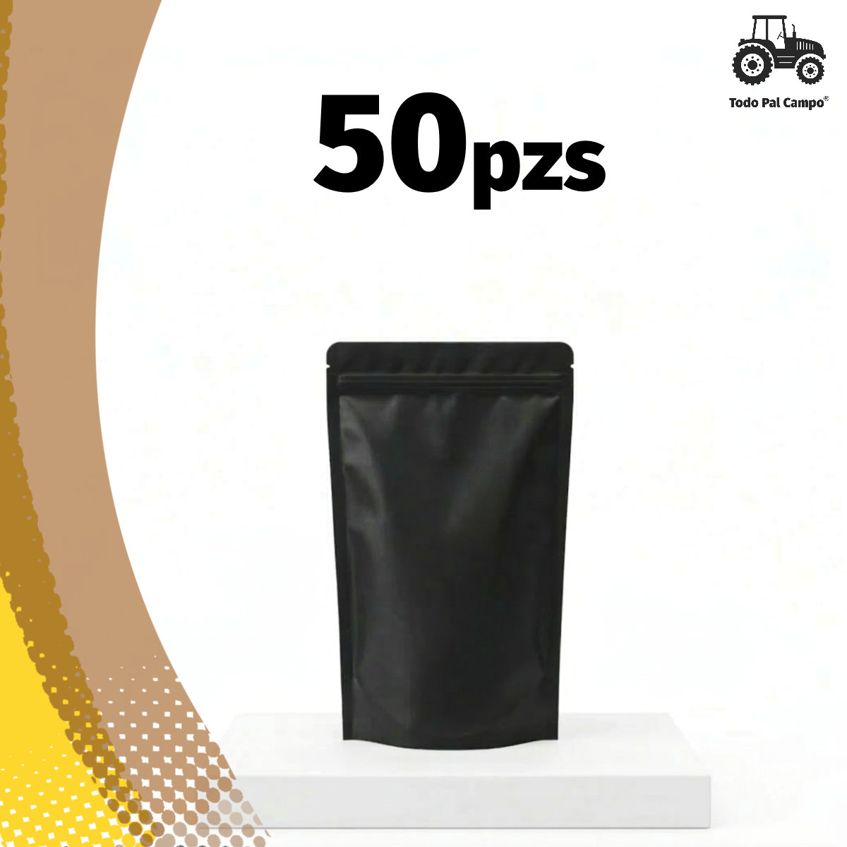 50 Bolsa Stand Up Pouch Zipper Negro Mate 250gr Alta Barrera