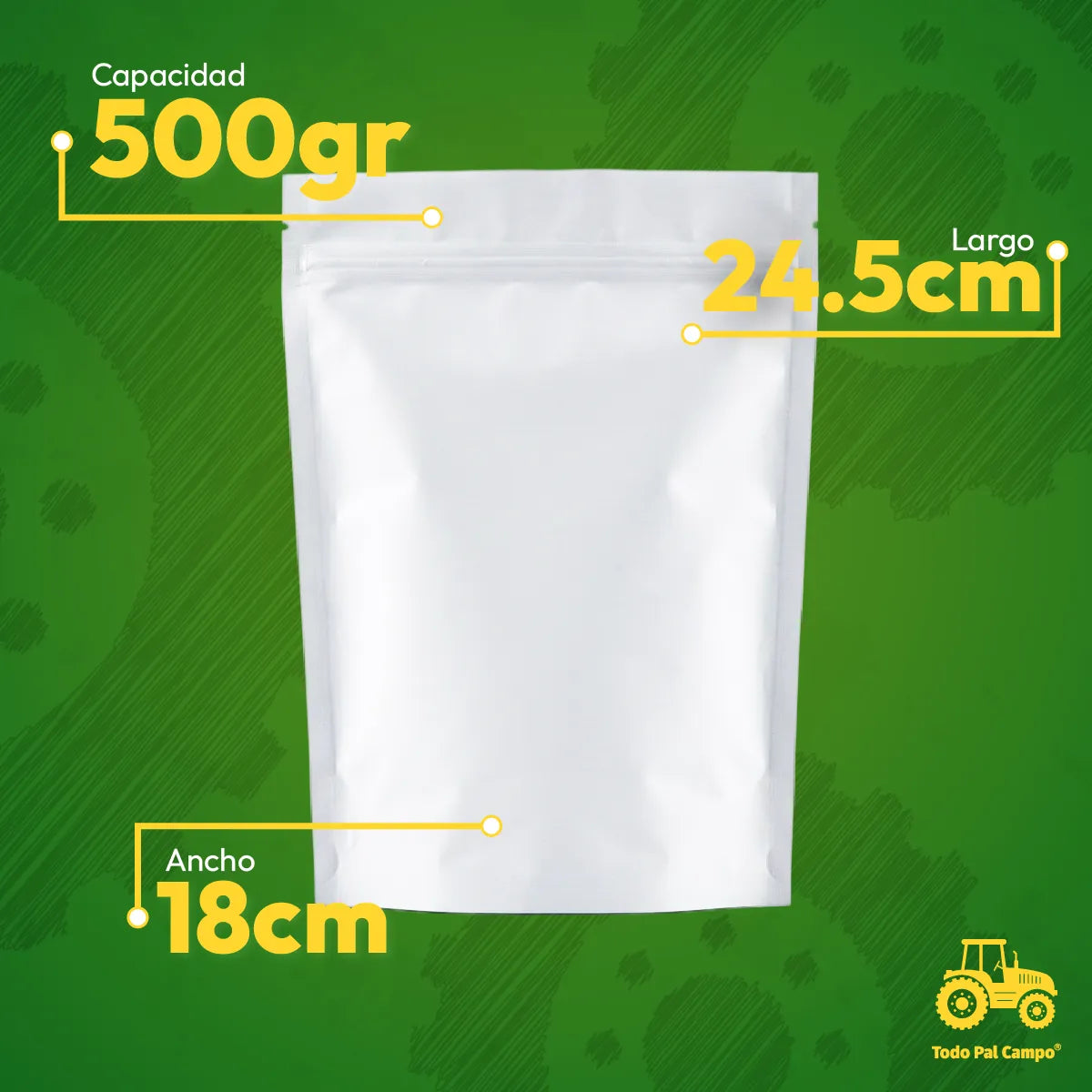 Bolsa Stand Up Pouch Blanca Trilaminada 500gr