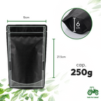 50 Bolsa Stand Up Pouch Zipper Negro Mate 250gr Alta Barrera