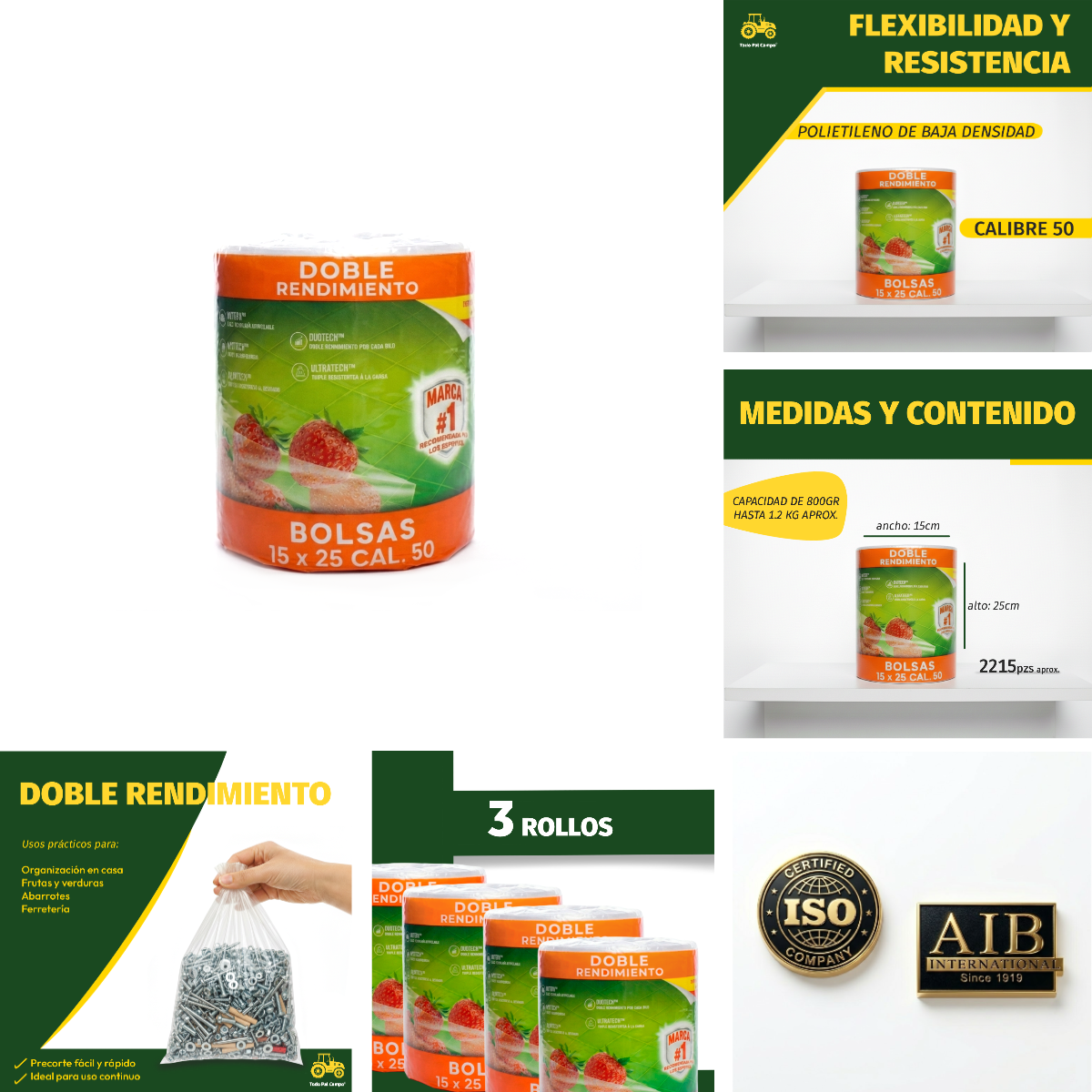 3 Pack Rollo Bolsa Baja Densidad 18x25 Cm | 2191 Pzs |1.5 Kg