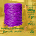 Hilo Rafia Fibrilada Morada Bobina De 500g Calibre 2gr Morado