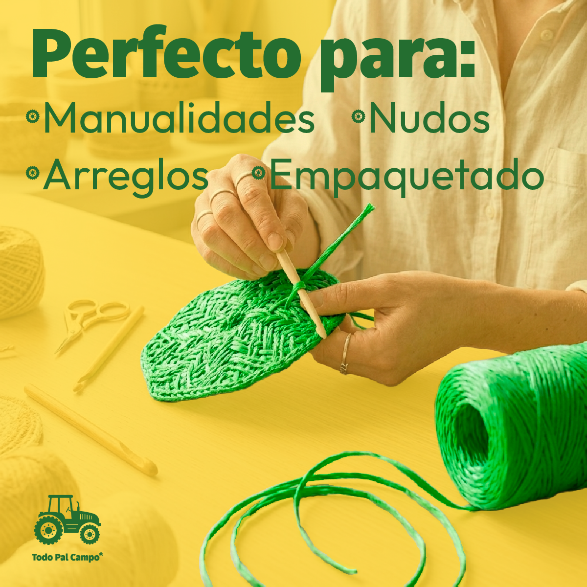 Rafia Verde Limon Rollo 1kg Hilo Fibrilado Para Manualidades Verde Limón