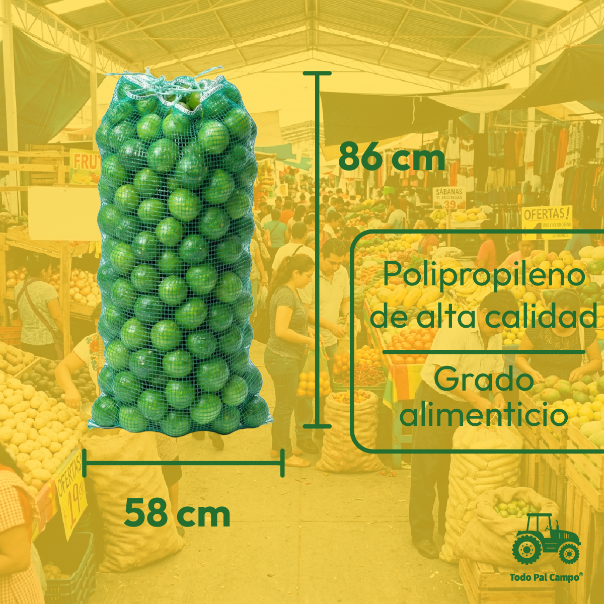 10pzs Arpilla Verde Polipropileno 58x86 Para Empaque Y Fruta